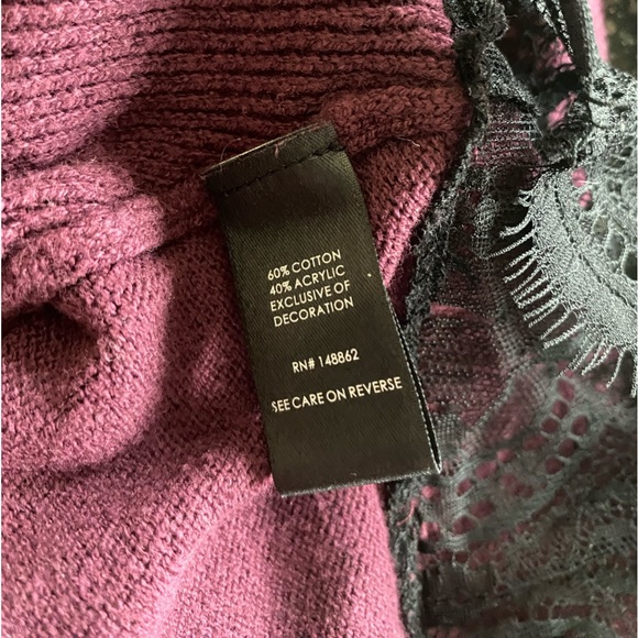 Torrid maroon sweater with black lace and deep V-neck, size 3 - Picture 8 of 9